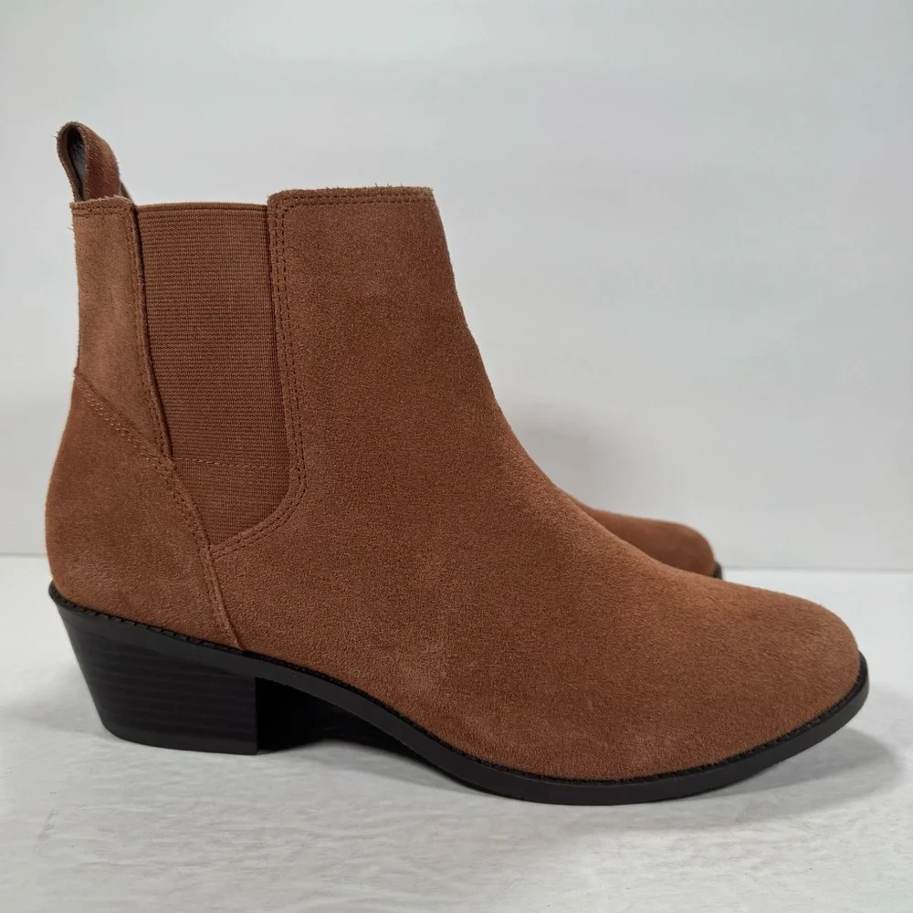 Vionic Roseland Toffee Brown Suede Heeled Ankle Booties Comfort Shoes Women 10